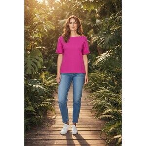 Ralph Lauren LRL NWT Pink Boat Neck Tee Shirt Top Cotton Zip Shoulder 1X